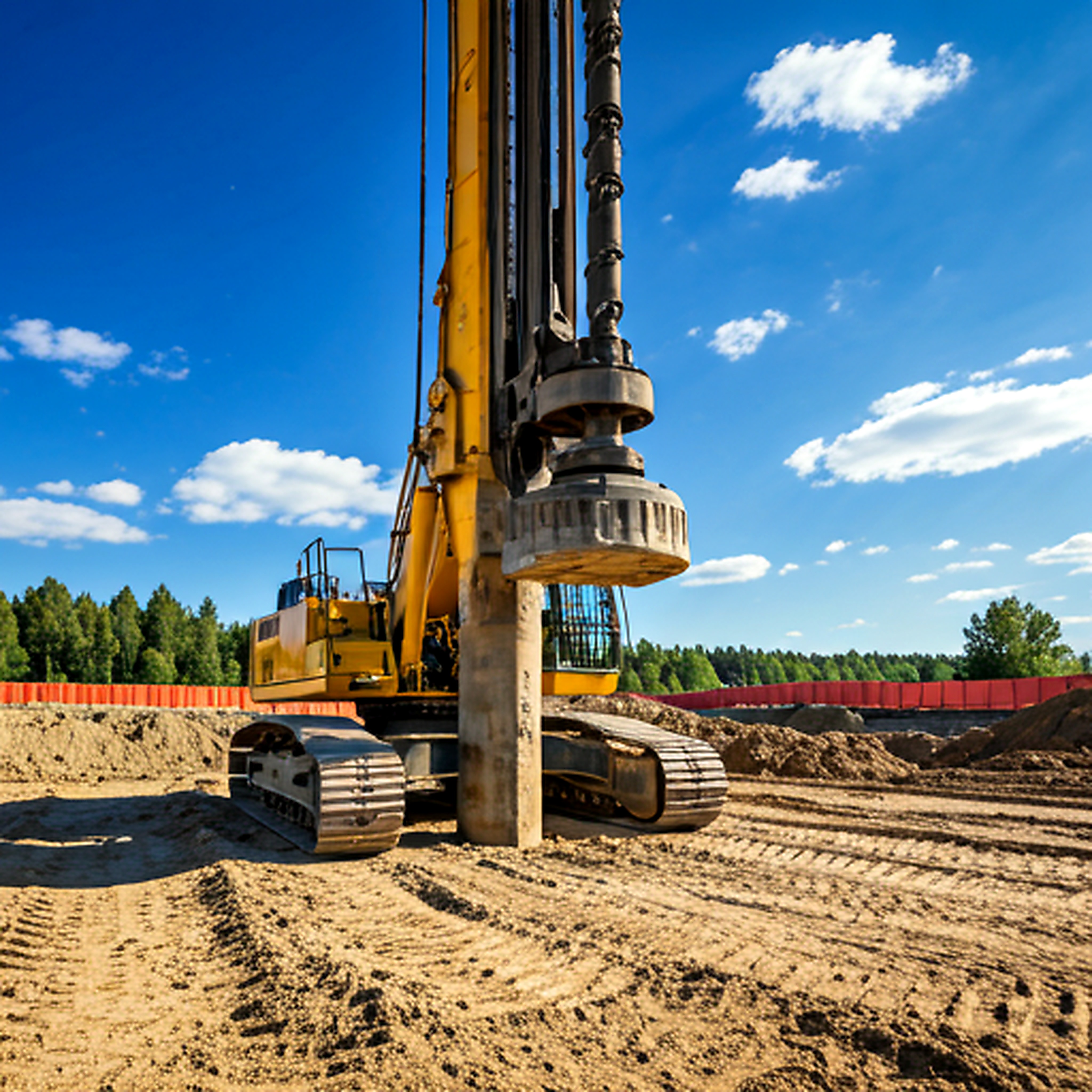 Piling construction site with heavy pile driving machinery